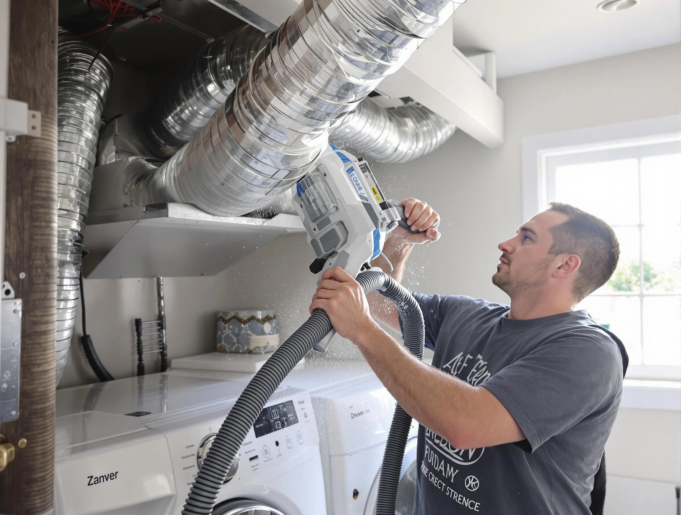 Genesee Dryer Vent Cleaning specialist cleaning deep within a dryer vent duct system in Genesee