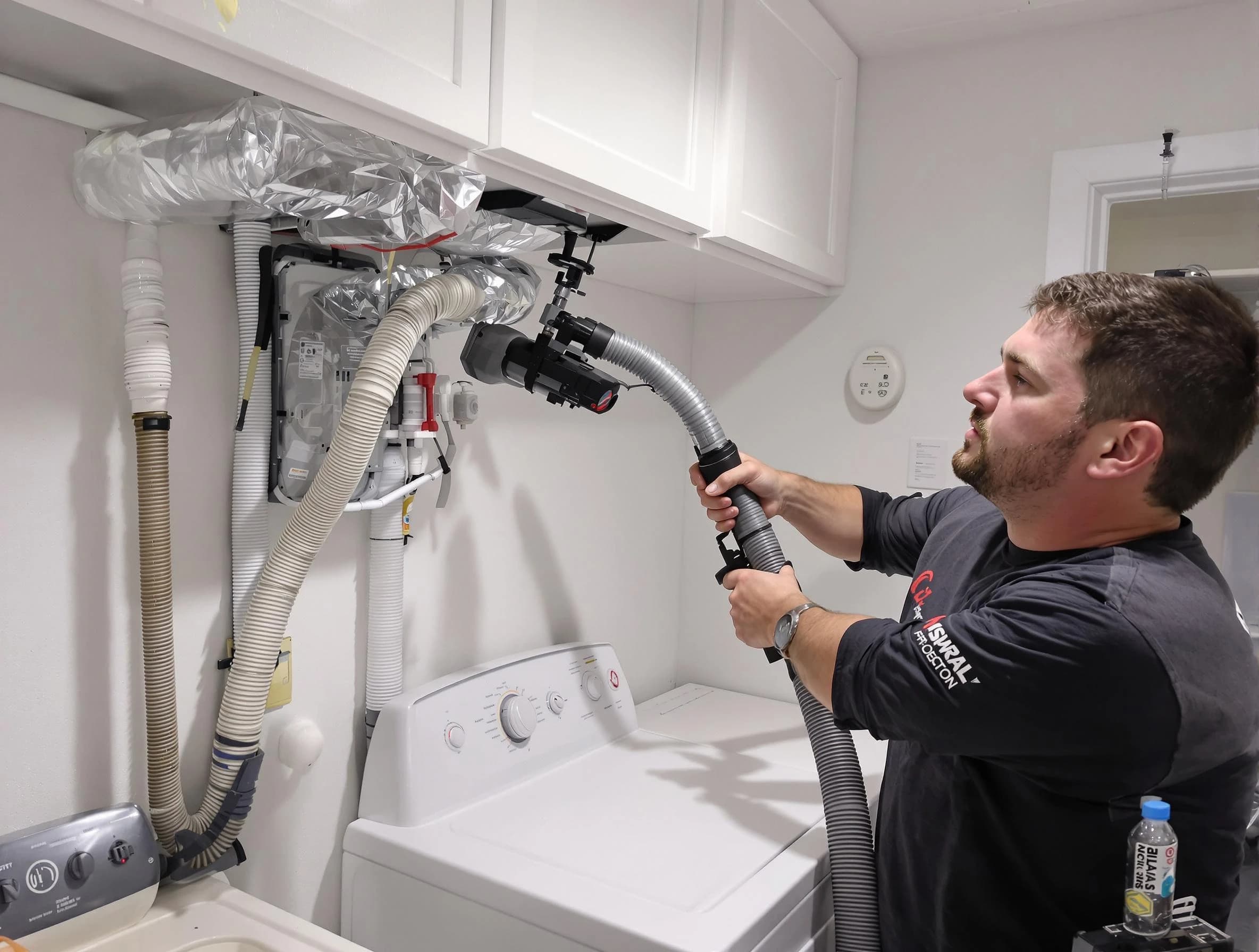 Genesee Dryer Vent Cleaning certified technician performing safety-focused gas dryer vent cleaning in Genesee