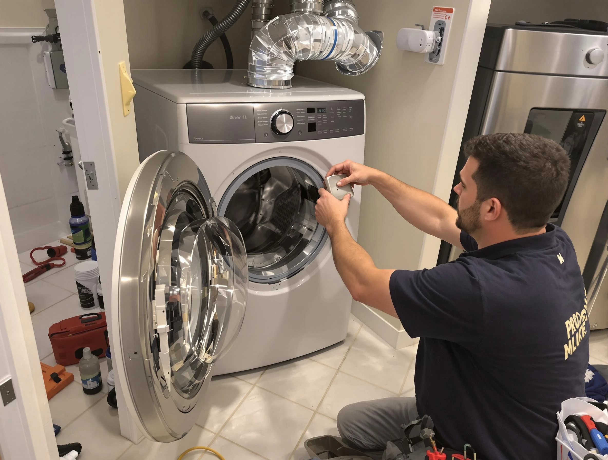 Genesee Dryer Vent Cleaning technician performing precise dryer vent hose installation in Genesee
